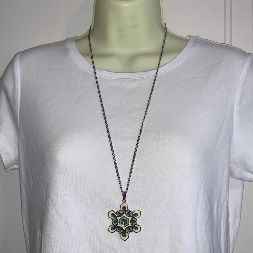 Wallace Silversmiths enamel painted snowflake necklace